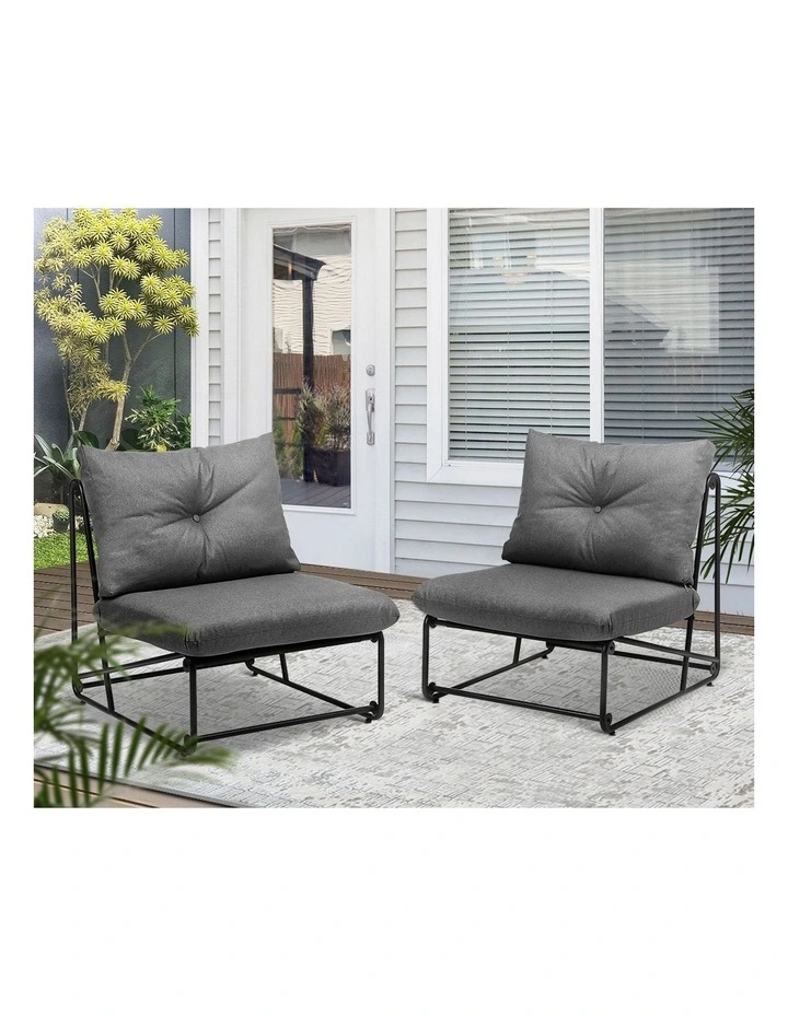 Livsip 2PCS Outdoor Dining Chairs Patio Furniture Sofa Lounge Chair Garden Grey image 7