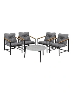 Livsip 5PC Outdoor Patio Furniture Set Bistro Sets 70CM Round Grey Marble Table