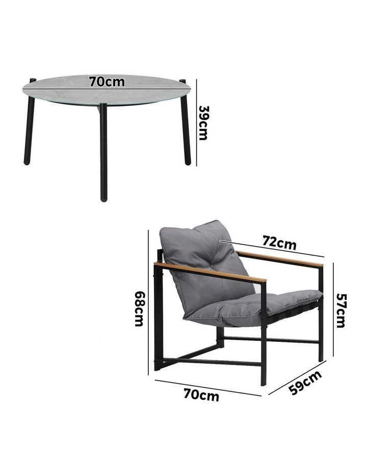 Livsip 5PC Outdoor Patio Furniture Set Bistro Sets 70CM Round Grey Marble Table image 3