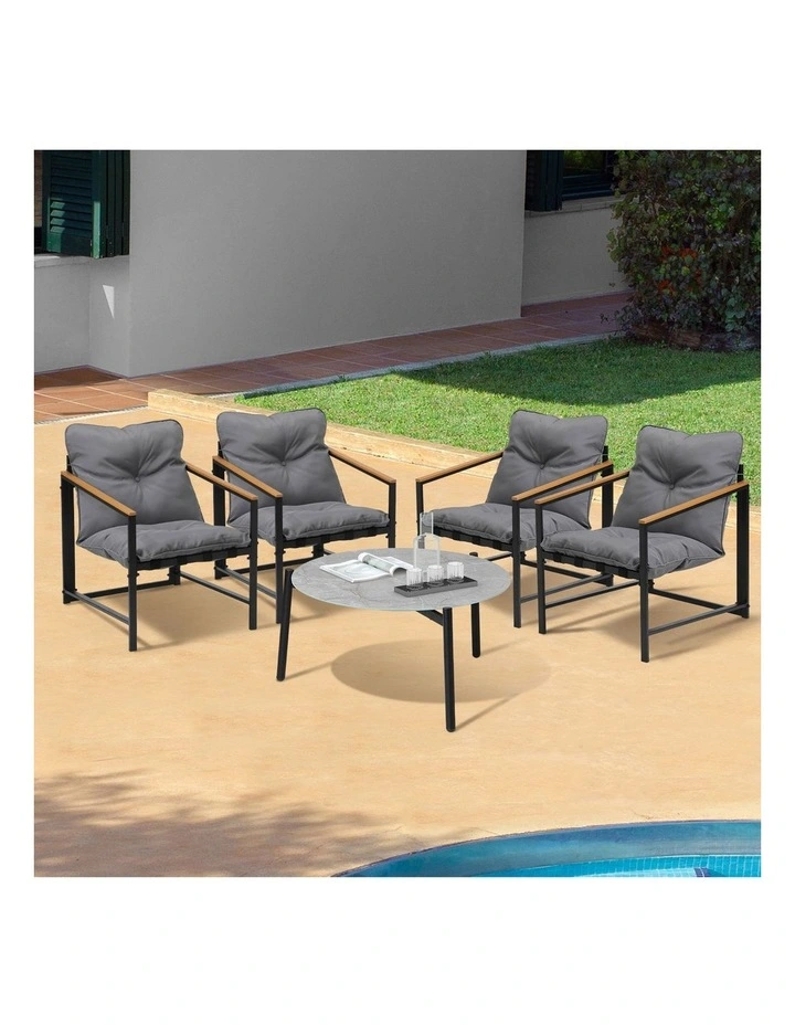 Livsip 5PC Outdoor Patio Furniture Set Bistro Sets 70CM Round Grey Marble Table image 4