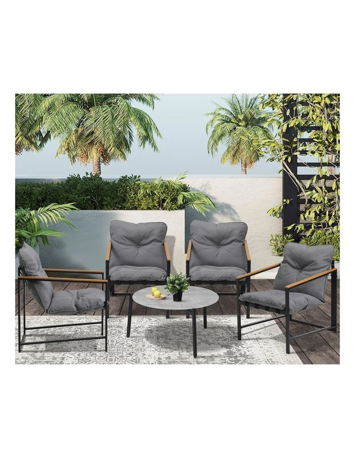 Livsip 5PC Outdoor Patio Furniture Set Bistro Sets 70CM Round Grey Marble Table image 5