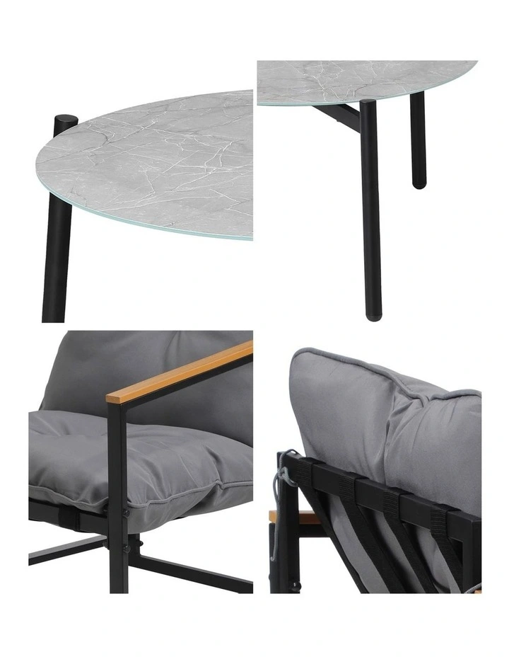 Livsip 5PC Outdoor Patio Furniture Set Bistro Sets 70CM Round Grey Marble Table image 7