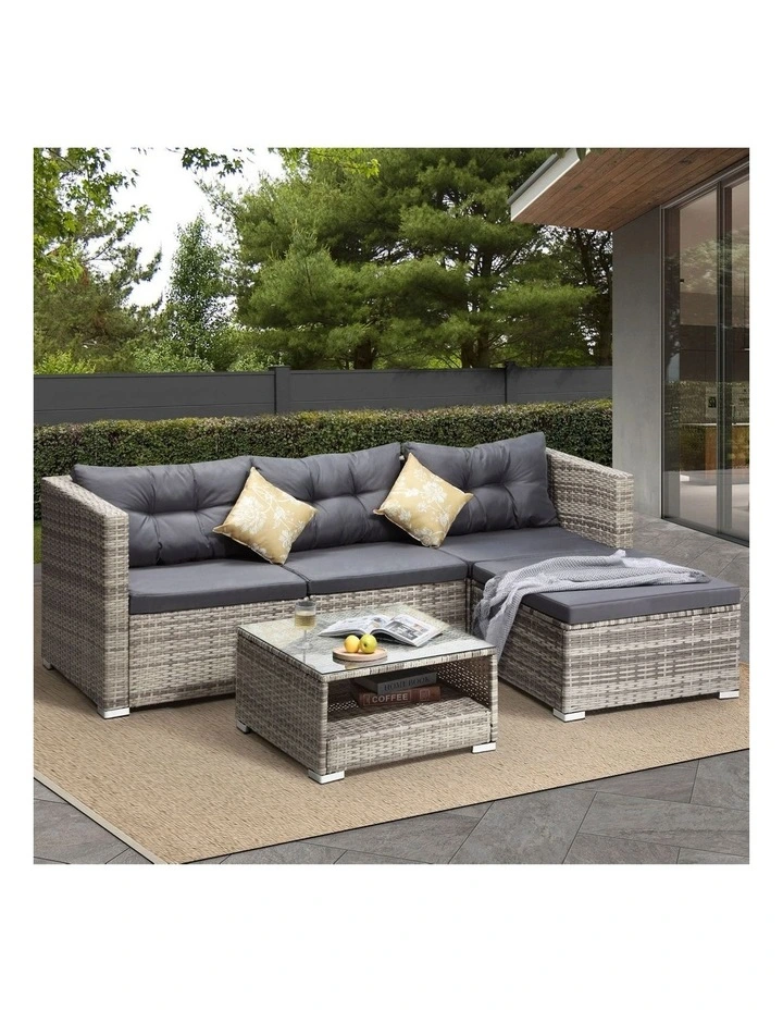 Livsip Outdoor Sofa Set 4 Seater Corner Modular Lounge Setting Grey image 4