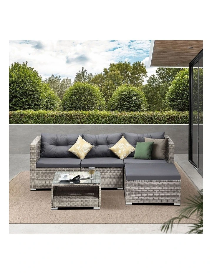 Livsip Outdoor Sofa Set 4 Seater Corner Modular Lounge Setting Grey image 5