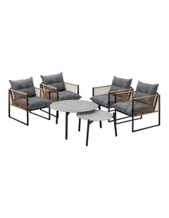 Livsip Outdoor Patio Setting Furniture Grey Coffee Table Set Rattan Chairs 6PCS