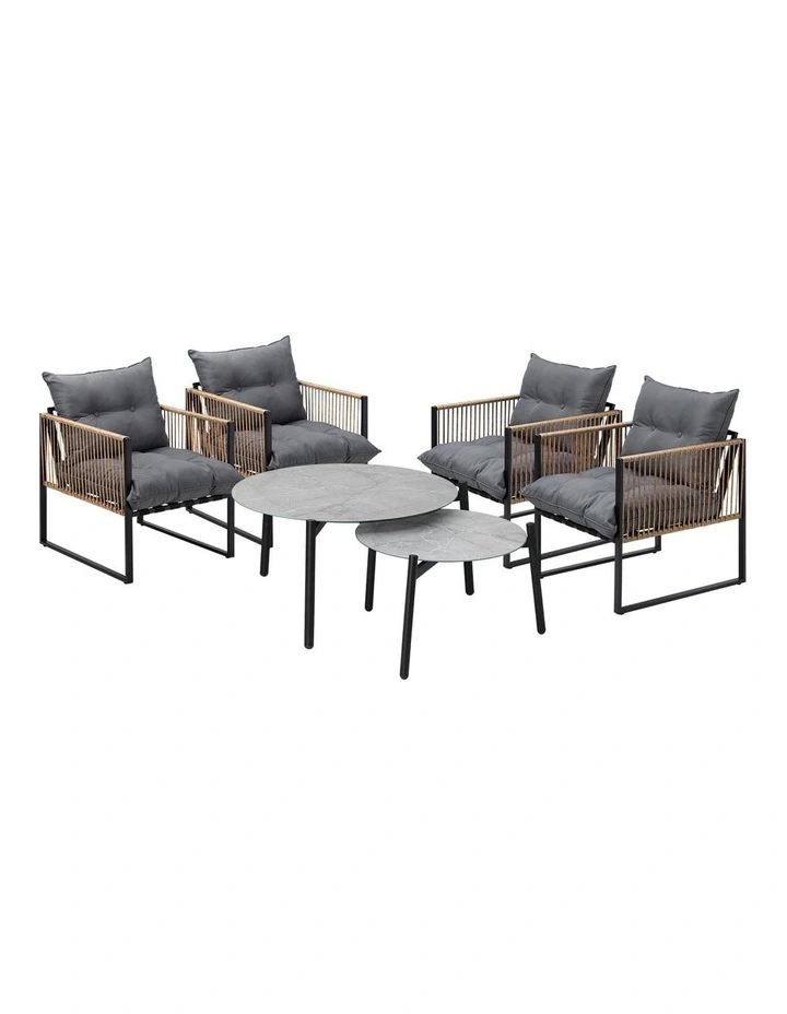 Livsip Outdoor Patio Setting Furniture Grey Coffee Table Set Rattan Chairs 6PCS image 1