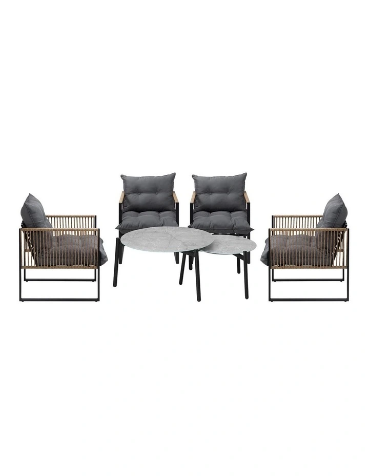 Livsip Outdoor Patio Setting Furniture Grey Coffee Table Set Rattan Chairs 6PCS image 2