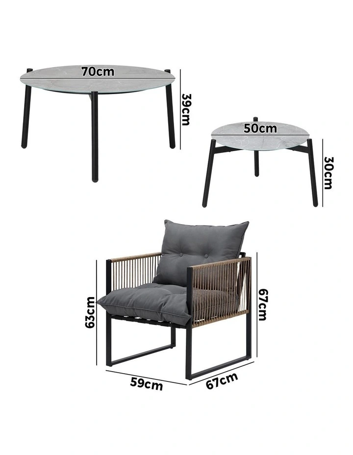 Livsip Outdoor Patio Setting Furniture Grey Coffee Table Set Rattan Chairs 6PCS image 3