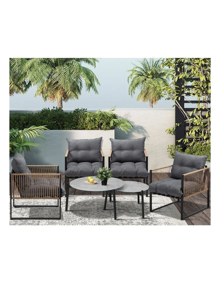 Livsip Outdoor Patio Setting Furniture Grey Coffee Table Set Rattan Chairs 6PCS image 5