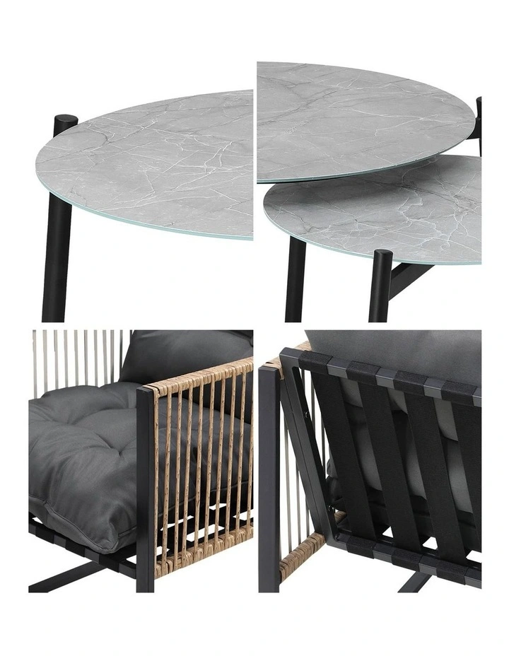 Livsip Outdoor Patio Setting Furniture Grey Coffee Table Set Rattan Chairs 6PCS image 7
