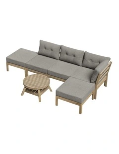Livsip 6 Piece Outdoor Sofa Set Wooden Lounge Setting with Table Beige