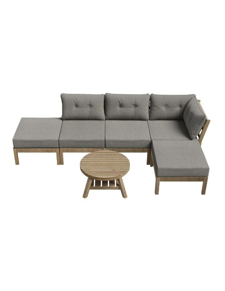 Livsip 6 Piece Outdoor Sofa Set Wooden Lounge Setting with Table Beige image 2