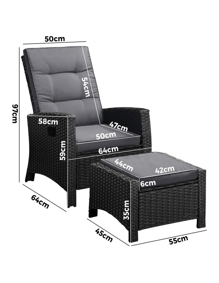 Livsip Outdoor Recliner Chairs Sun Lounge Wicker Sofa Patio Furniture Garden image 3