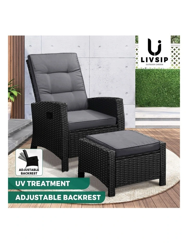 Livsip Outdoor Recliner Chairs Sun Lounge Wicker Sofa Patio Furniture Garden image 4