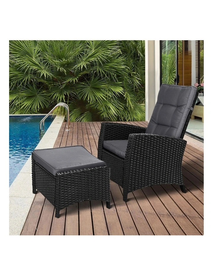 Livsip Outdoor Recliner Chairs Sun Lounge Wicker Sofa Patio Furniture Garden image 5