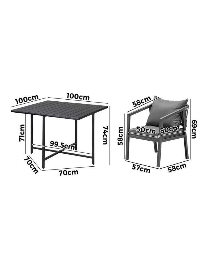 Livsip Outdoor Dining Set Patio Furniture Garden Balck Table Setting 4 Seater image 3
