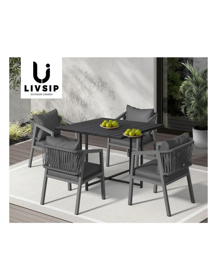 Livsip Outdoor Dining Set Patio Furniture Garden Balck Table Setting 4 Seater image 7