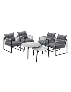 Livsip 6PCS Outdoor Patio Setting Lounge Chairs Grey 70cm Coffee Table Garden