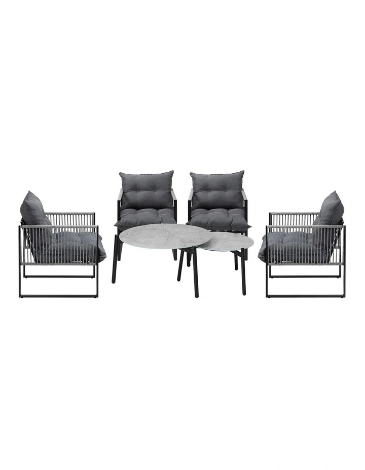 Livsip 6PCS Outdoor Patio Setting Lounge Chairs Grey 70cm Coffee Table Garden image 2