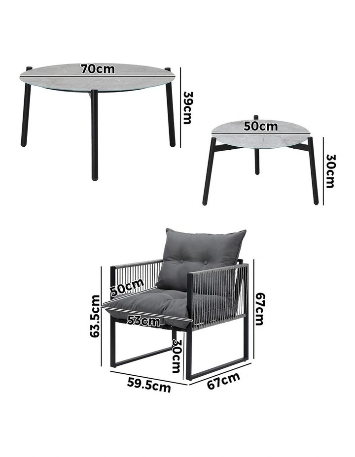 Livsip 6PCS Outdoor Patio Setting Lounge Chairs Grey 70cm Coffee Table Garden image 3