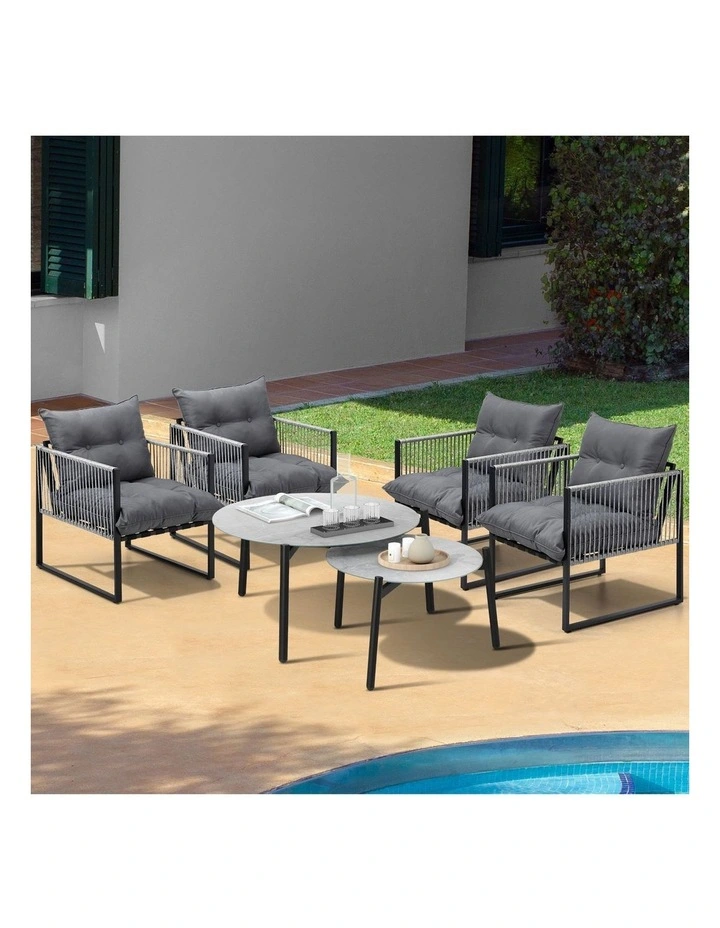 Livsip 6PCS Outdoor Patio Setting Lounge Chairs Grey 70cm Coffee Table Garden image 4