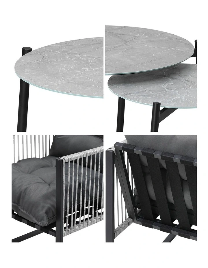 Livsip 6PCS Outdoor Patio Setting Lounge Chairs Grey 70cm Coffee Table Garden image 7