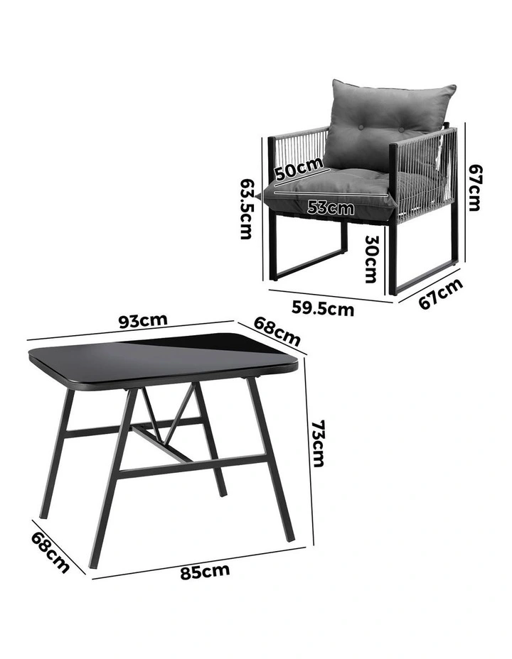 Livsip 3PCS Outdoor Dining Set Bistro Set Patio Furniture Garden Table Chairs image 3