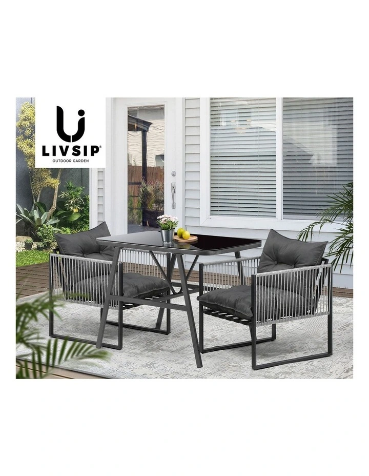 Livsip 3PCS Outdoor Dining Set Bistro Set Patio Furniture Garden Table Chairs image 7