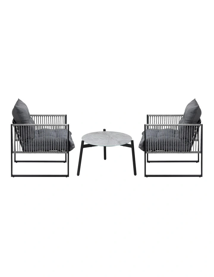 Livsip 3PCS Outdoor Patio Setting Table Chairs Grey 50cm Coffee Table image 2