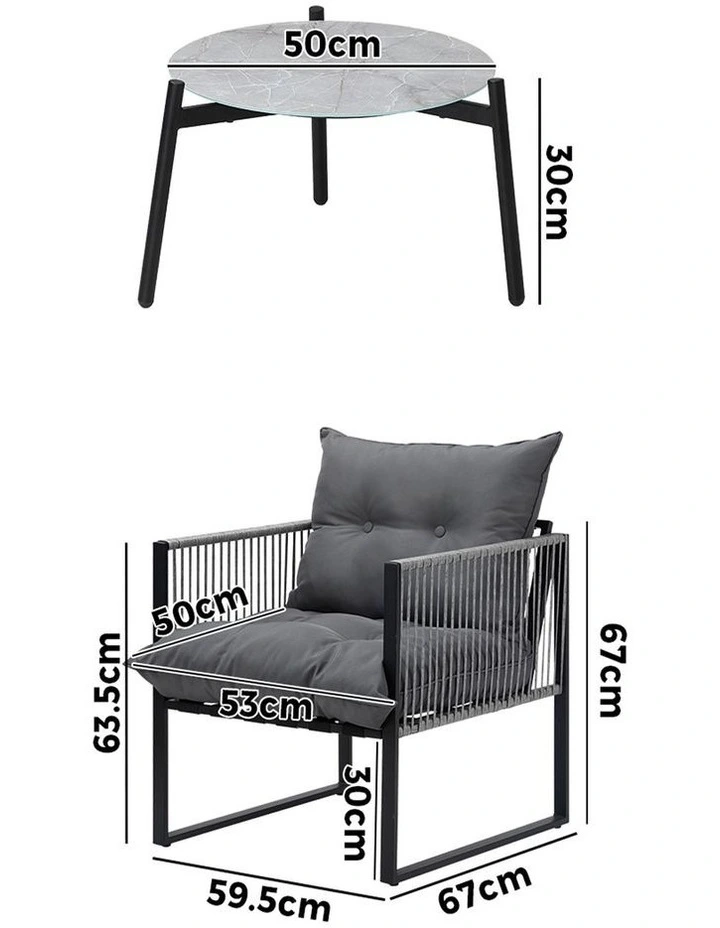 Livsip 3PCS Outdoor Patio Setting Table Chairs Grey 50cm Coffee Table image 3