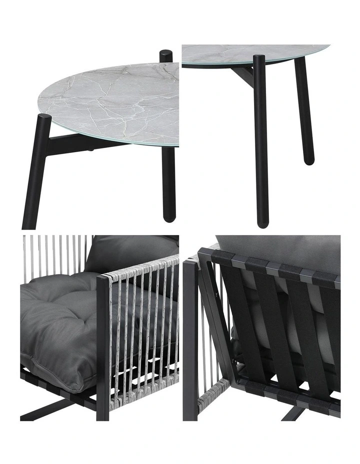 Livsip 3PCS Outdoor Patio Setting Table Chairs Grey 50cm Coffee Table image 6