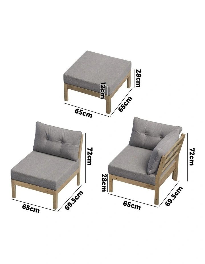 Livsip 5 Seater Outdoor Sofa Set Modular Lounge Setting Grey image 3