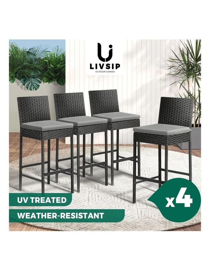 Livsip Garden Bar Stools Rattan Dinning Chairs Cafe Outdoor Patio Chairs 4X image 4