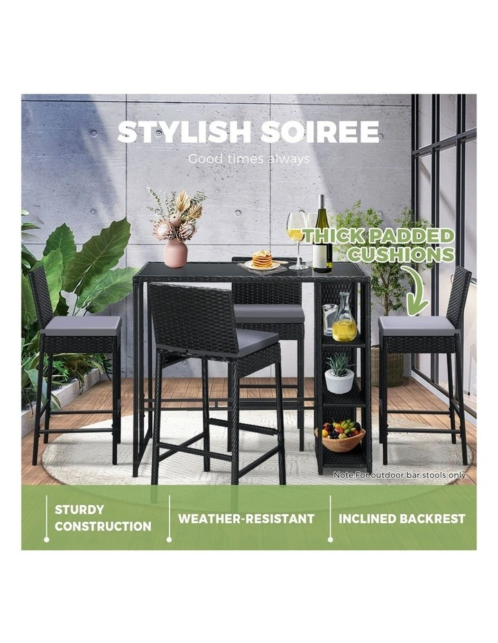 Livsip Garden Bar Stools Rattan Dinning Chairs Cafe Outdoor Patio Chairs 4X image 5