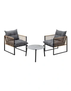 Livsip Outdoor Patio Set Furniture Grey 50cm Coffee Table Rattan Chairs 3PCS