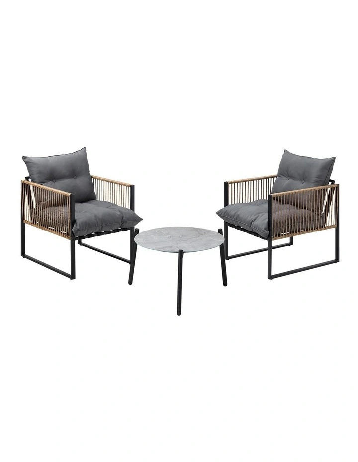 Livsip Outdoor Patio Set Furniture Grey 50cm Coffee Table Rattan Chairs 3PCS image 1