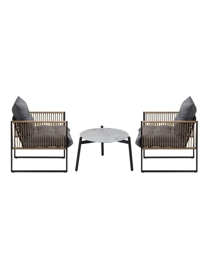 Livsip Outdoor Patio Set Furniture Grey 50cm Coffee Table Rattan Chairs 3PCS image 2