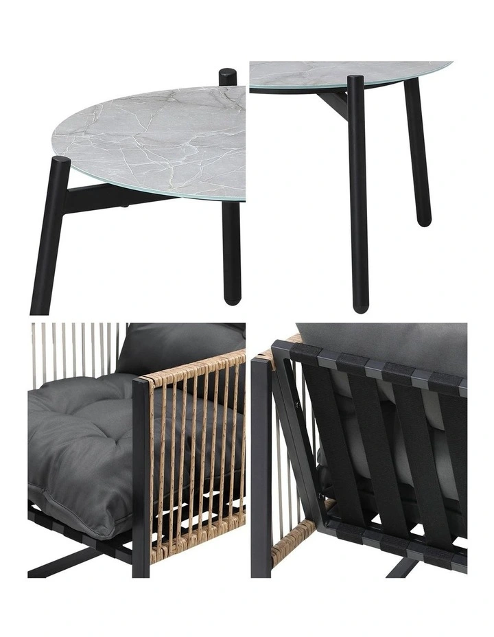 Livsip Outdoor Patio Set Furniture Grey 50cm Coffee Table Rattan Chairs 3PCS image 6