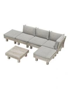 Livsip 6 Piece Outdoor Sofa Set Wooden Lounge Setting Chair Table