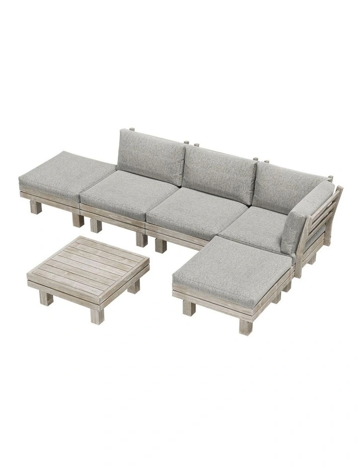 Livsip 6 Piece Outdoor Sofa Set Wooden Lounge Setting Chair Table image 1