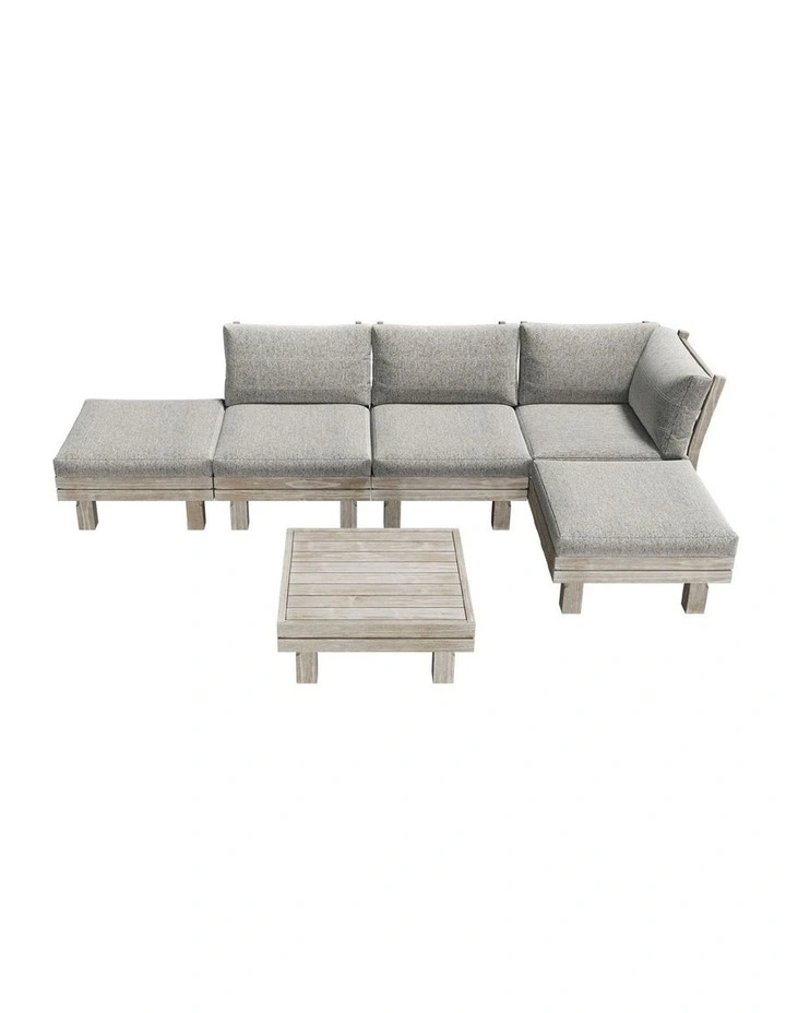 Livsip 6 Piece Outdoor Sofa Set Wooden Lounge Setting Chair Table image 2