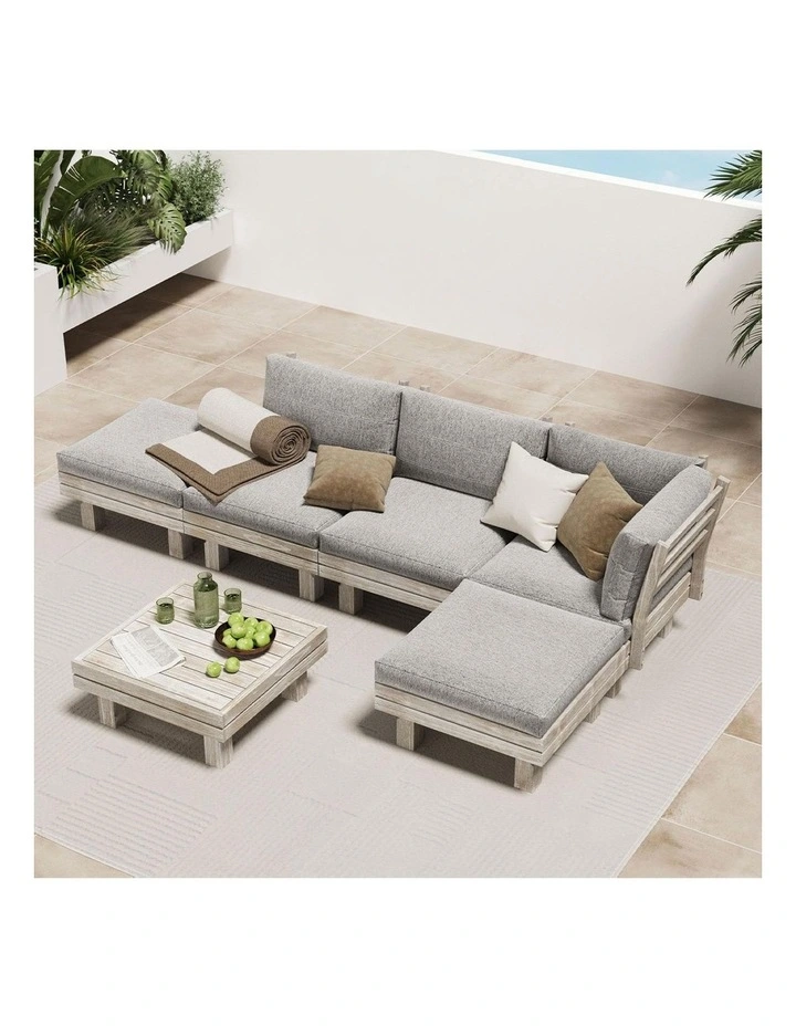 Livsip 6 Piece Outdoor Sofa Set Wooden Lounge Setting Chair Table image 7