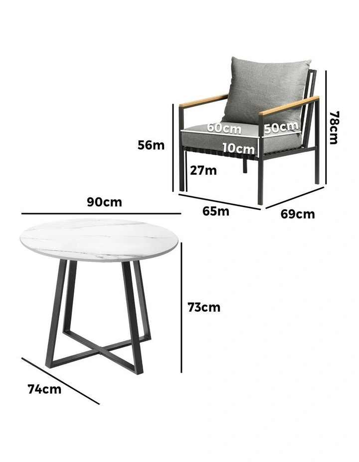 Livsip 3PCS Outdoor Dining Setting Table Sofa Chairs Patio Furniture Bistro Set image 3