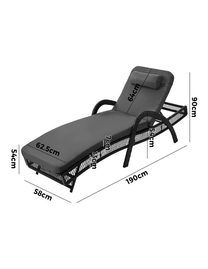 Livsip Sun Lounge Wicker Lounger Day Bed Outdoor Patio Furniture Grey image 3