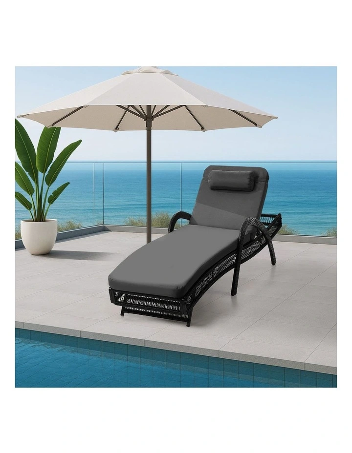 Livsip Sun Lounge Wicker Lounger Day Bed Outdoor Patio Furniture Grey image 7