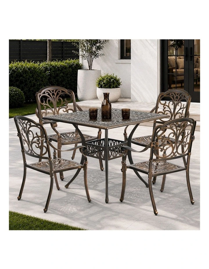 Livsip 5 Piece Outdoor Dining Setting Cast Aluminium Table Chairs Furniture image 4