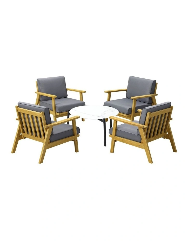 Livsip Outdoor Lounge Set 5PCS Patio Furniture Sets 70cm White Coffee Side Table image 1