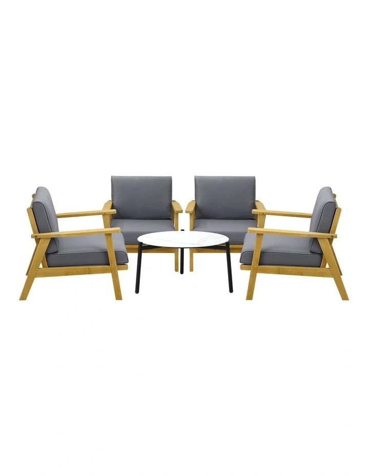 Livsip Outdoor Lounge Set 5PCS Patio Furniture Sets 70cm White Coffee Side Table image 2