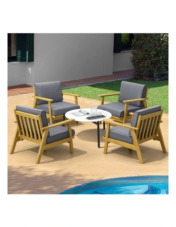 Livsip Outdoor Lounge Set 5PCS Patio Furniture Sets 70cm White Coffee Side Table image 4