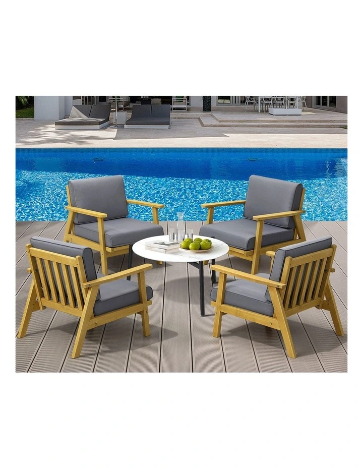 Livsip Outdoor Lounge Set 5PCS Patio Furniture Sets 70cm White Coffee Side Table image 5